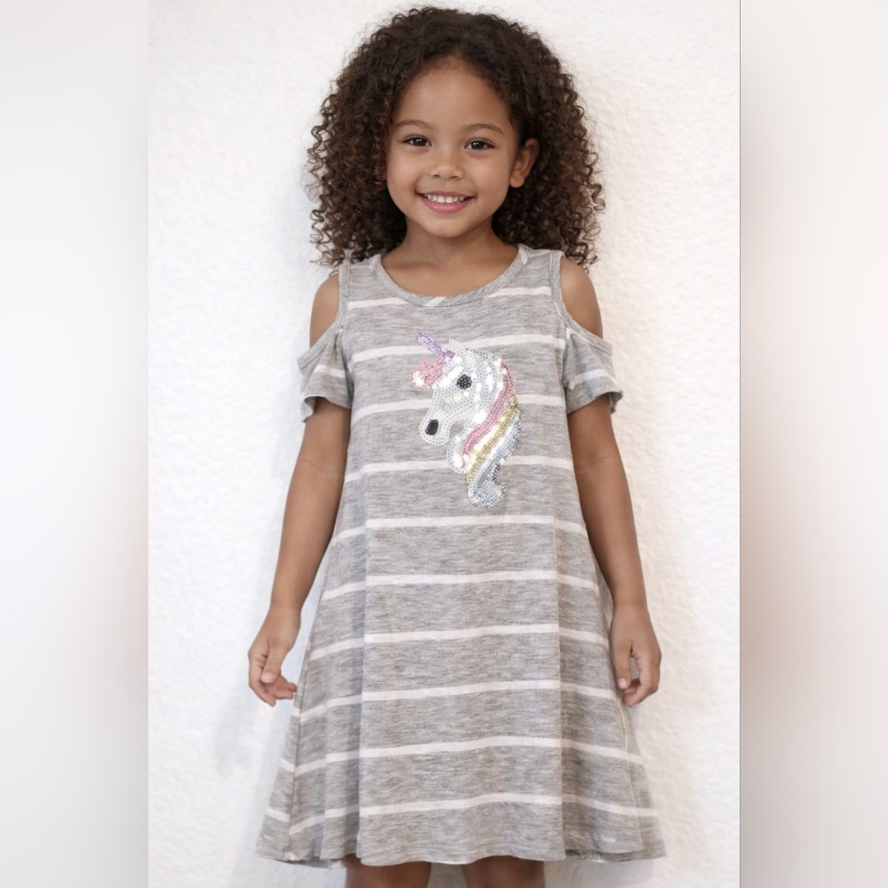 NWT Pink Crush Toddler's Sequin Unicorn Striped Dress Rayon Spandex Made in USA